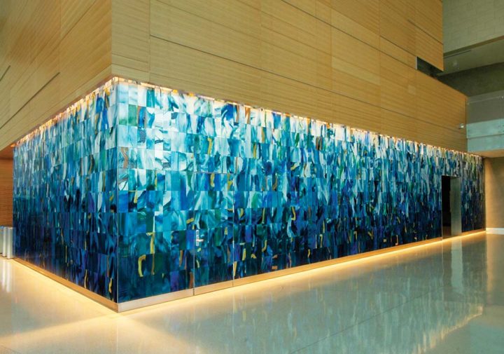 Untitled, 2009 (CalSTRS Headquarters, West Sacramento, CA) Mouth blown glass, vitreous enamel, mirror, 120 x 1,920 in.
